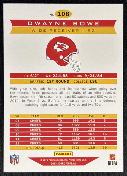 Dwayne Bowe 2013 Panini Score Artist Proofs /32 Chiefs back