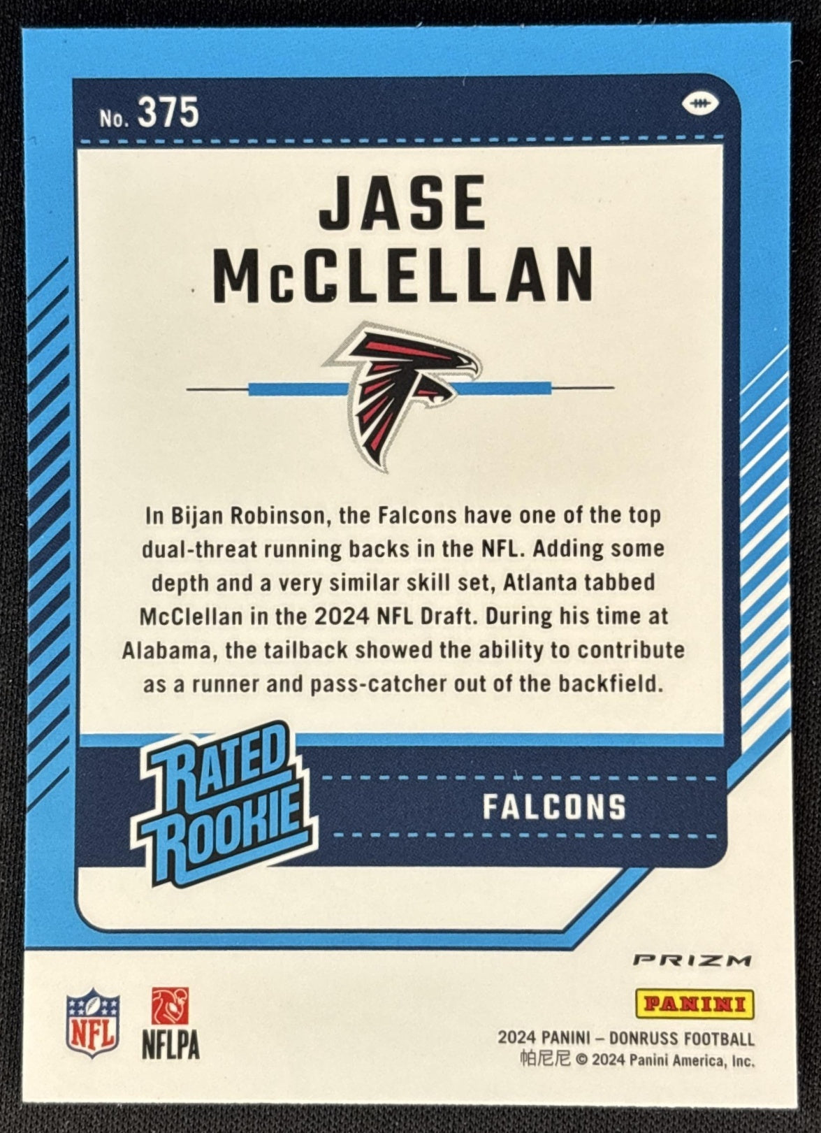 Jase McClellan 2024 Panini Donruss Optic Rated Rookie Preview Red Wave Falcons