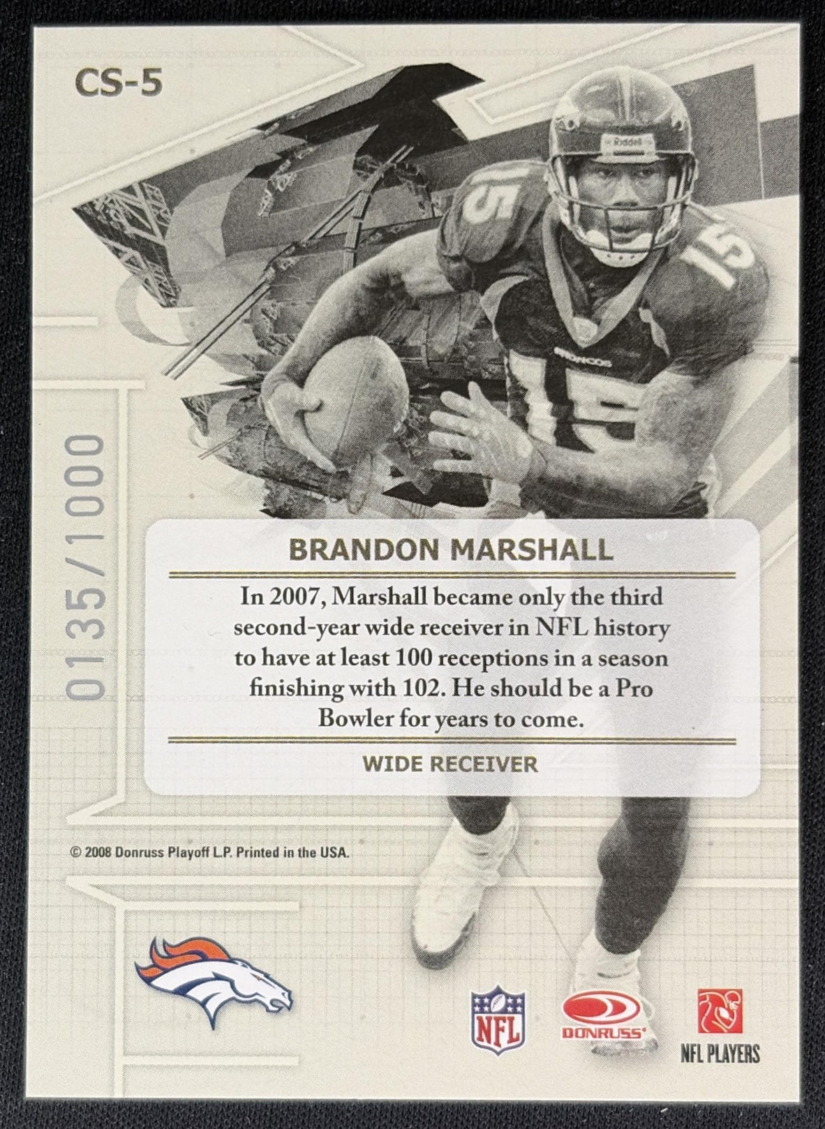 Brandon Marshall 2008 Leaf Certified Materials Skills /1000 Broncos back