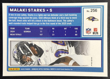 Malaki Starks 2025 Panini Donruss Optic Rated Rookie Purple Shock Prizm Ravens back