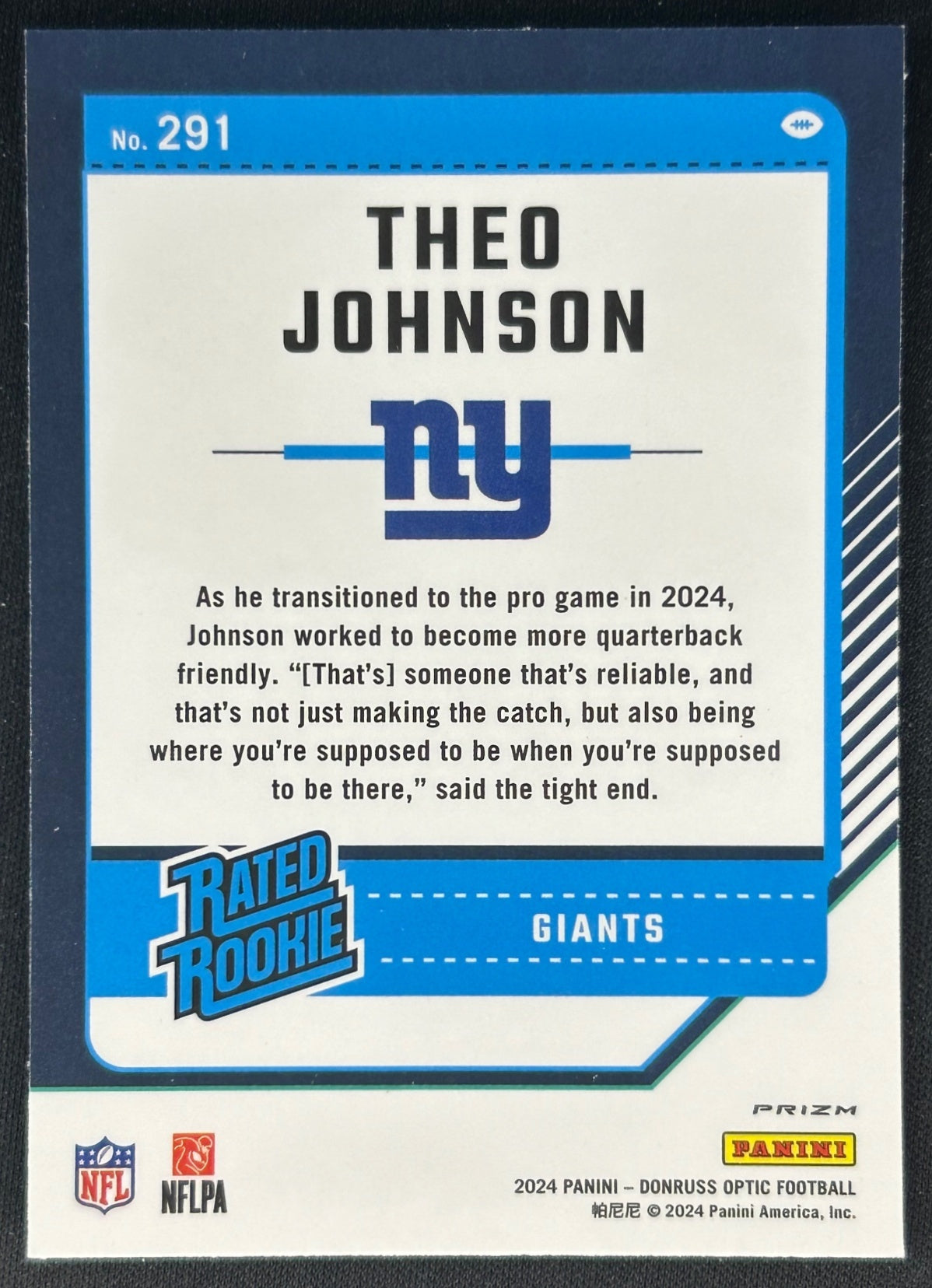 Theo Johnson 2024 Donruss Optic Purple Shock Giants Sports Trading Cards