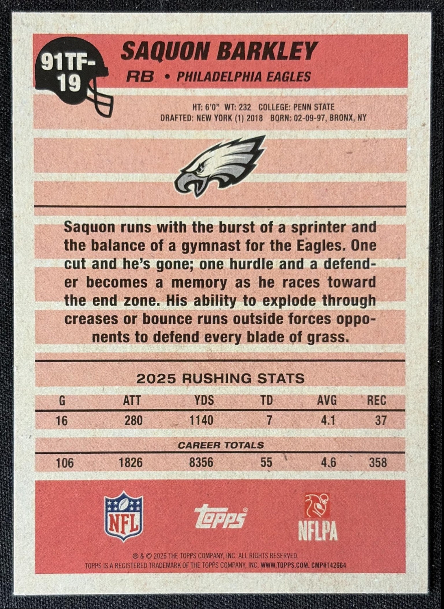 Saquon Barkley 2026 Topps 1991 Eagles back