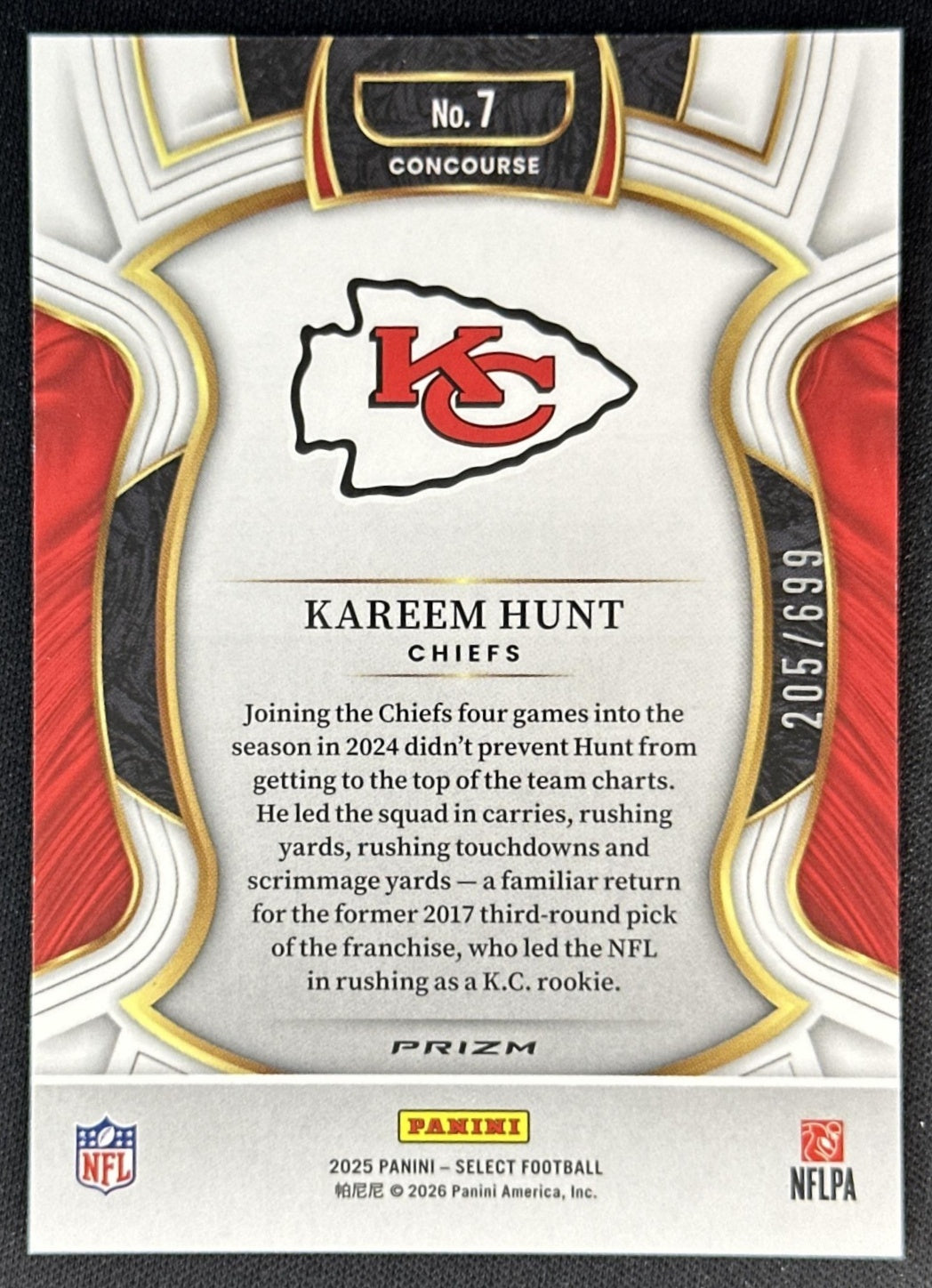 Kareem Hunt 2025 Panini Select Concourse Neon Green Prizm Shock /699 Chiefs Sports Trading Cards