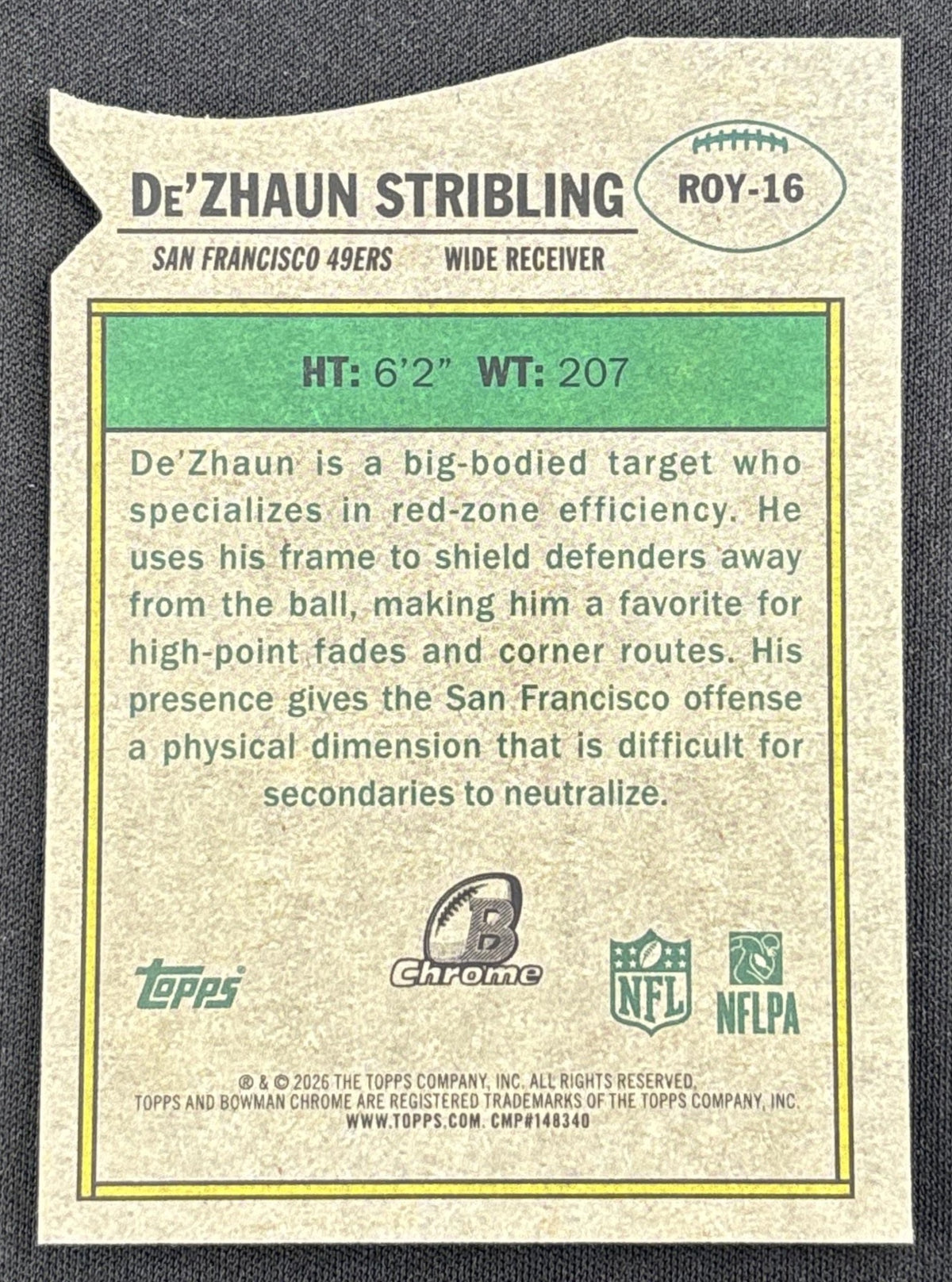 De'Zhaun Stribling 2026 Bowman ROY Favorites Pink Refractor /250 49ers Sports Trading Card
