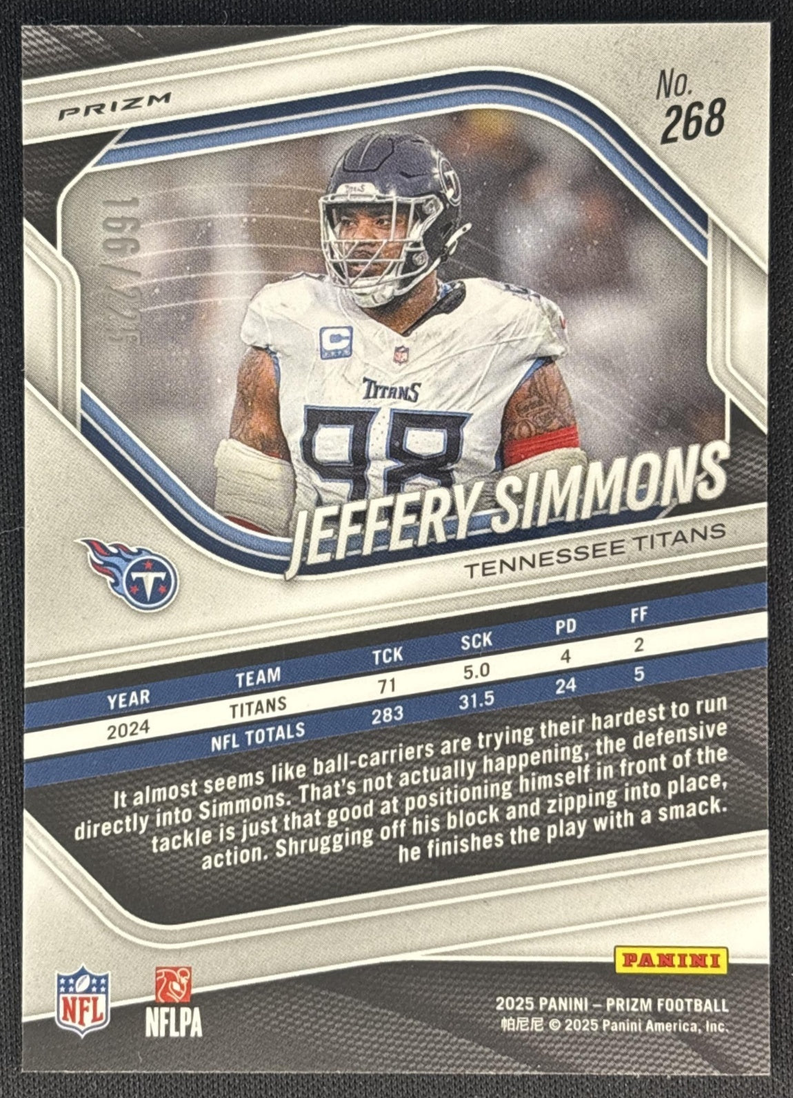 Jeffery Simmons 2025 Panini Prizm Purple Ice /225 Titans back