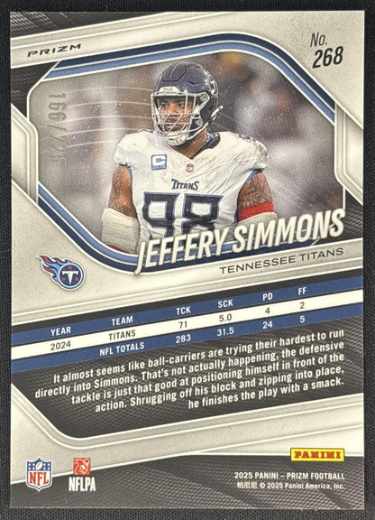 Jeffery Simmons 2025 Panini Prizm Purple Ice /225 Titans back