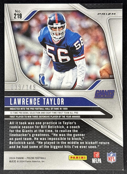 Lawrence Taylor 2024 Panini Prizm Red Wave /149 Giants back