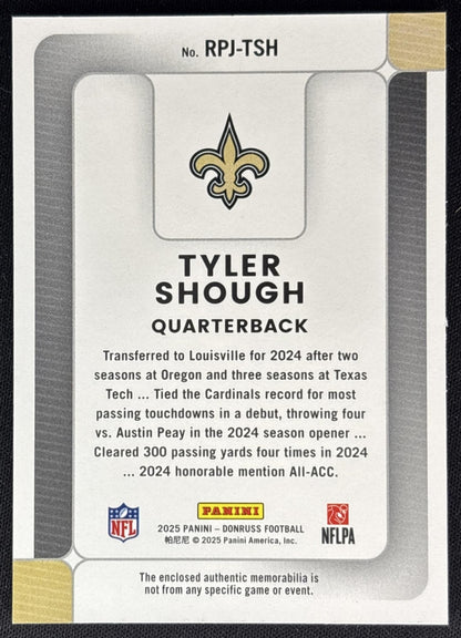 Tyler Shough 2025 Panini Donruss Rookie Phenom Jerseys Saints back