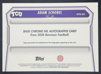 Adam Schobel 2026 Bowman Chrome Prospect Auto Green Mojo Refractor /99 Horned Frogs Sports Trading Card