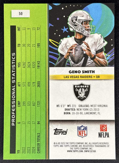 Geno Smith 2025 Topps Cosmic Chrome Aqua Equinox Refractor /199 Raiders Back