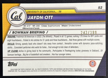 Jaydn Ott 2023 University Chrome Purple Mini Diamond Refractor /399 Golden Bears back