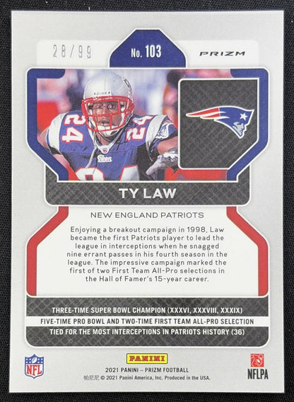 Ty Law 2021 Panini Prizm Blue Ice /99 Patriots