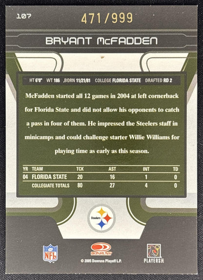 Bryant McFadden 2005 Donruss Zenith /999 Steelers back