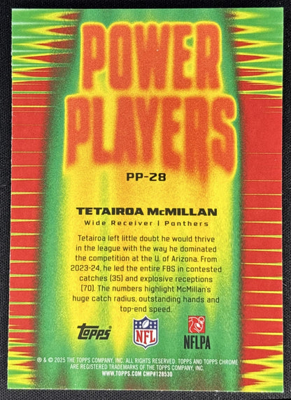 Tetairoa McMillan 2025 Topps Chrome Power Players Blue Refractor /150 Panthers