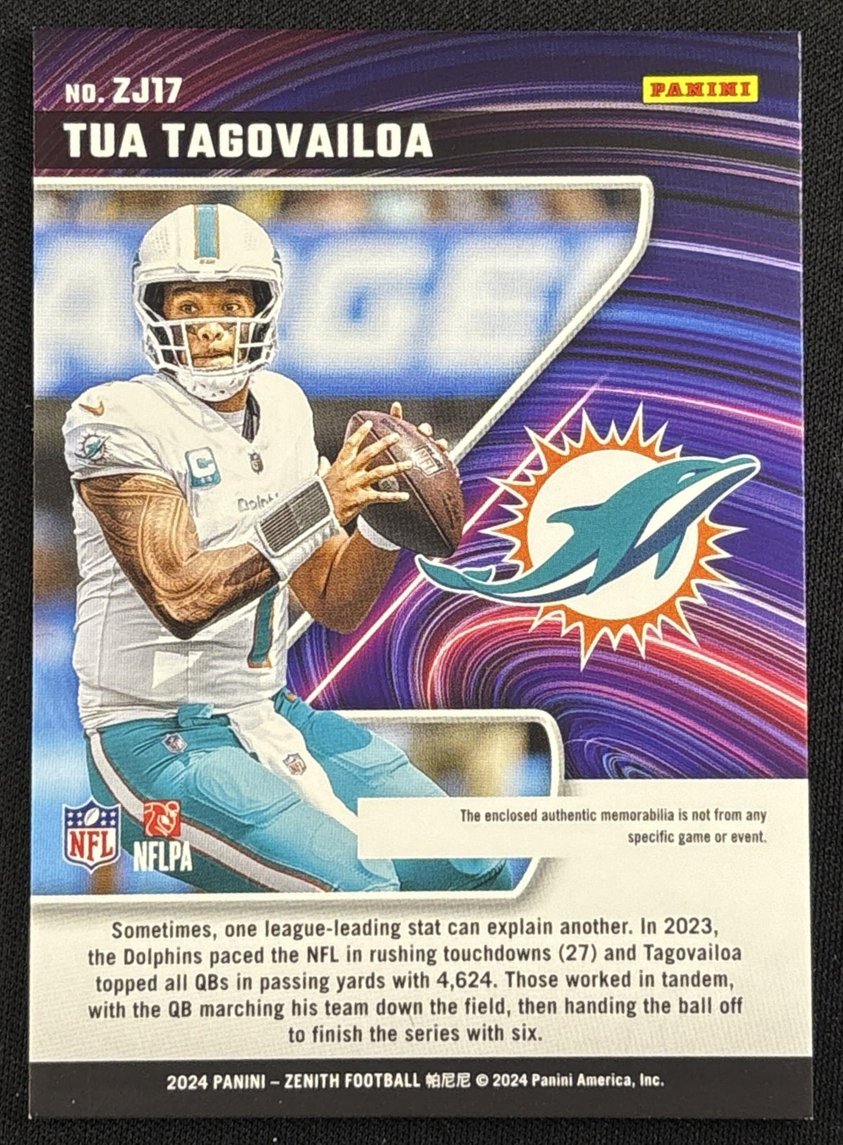 Tua Tagovailoa 2024 Panini Zenith Z-Jersey Dolphins Sports Trading Card