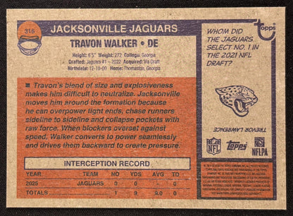 Travon Walker 2026 Topps Heritage Chrome Pink Sparkle Jaguars