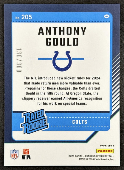 Anthony Gould 2024 Panini Donruss Optic Wave /300 Colts Sports Trading Cards