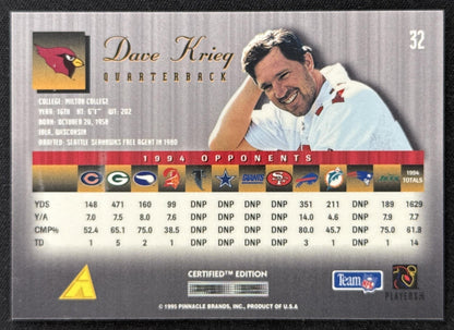 Dave Krieg 1995 Pinnacle Select Certified Cardinals Sports Trading Card