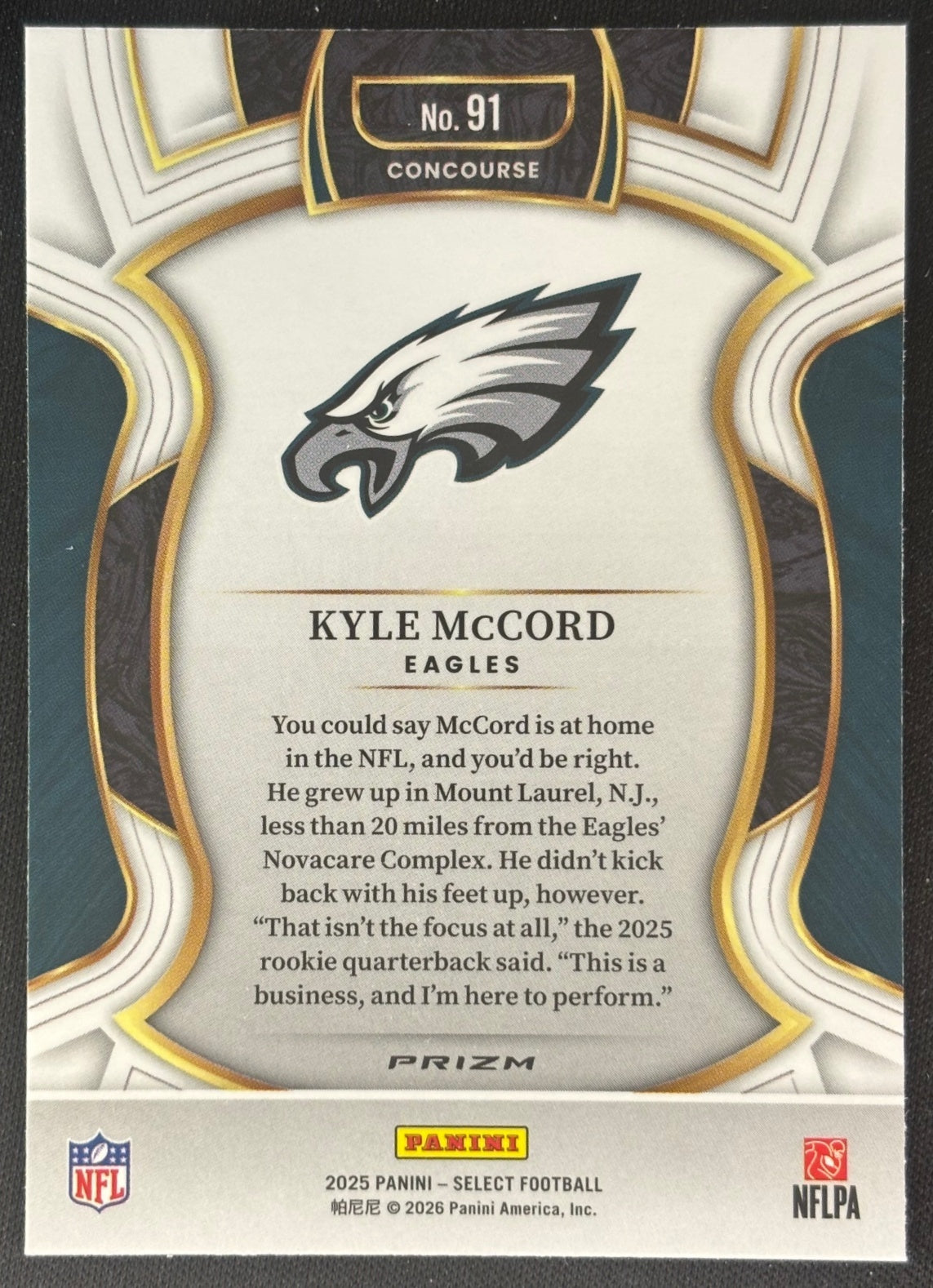 Kyle McCord 2025 Panini Select Concourse Silver Prizm Eagles Sports Trading Cards