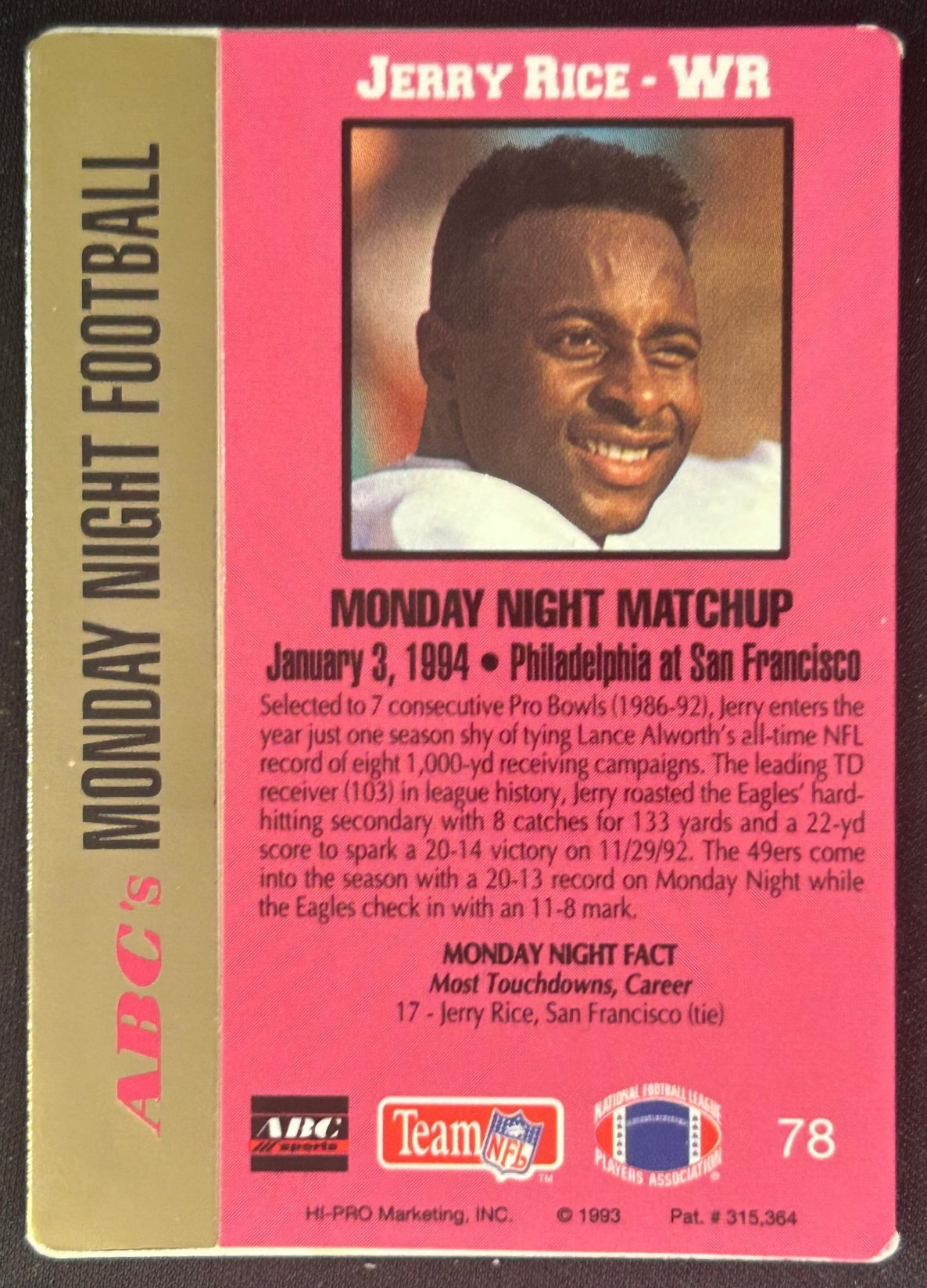 Jerry Rice 1993 Action Packed Monday Night Football 49ers Sports Trading Cards