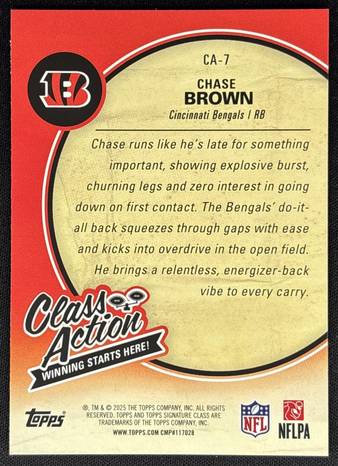 Chase Brown 2025 Topps Signature Class Action Bengals Sports Trading Cards
