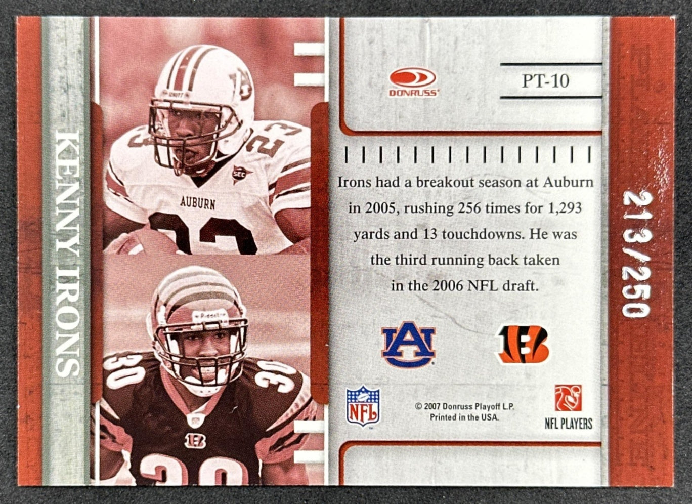 Kenny Irons 2007 Donruss Gridiron Gear Player Timeline Jerseys /250 Bengals back