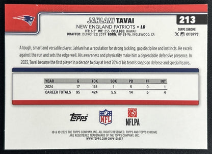 Jahlani Tavai 2025 Topps Chrome Teal Refractor /299 Patriots