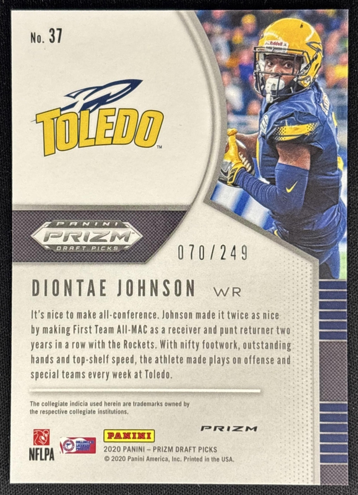 Diontae Johnson 2020 Panini Prizm Draft Picks Prizms Green and Yellow /249 Steelers back