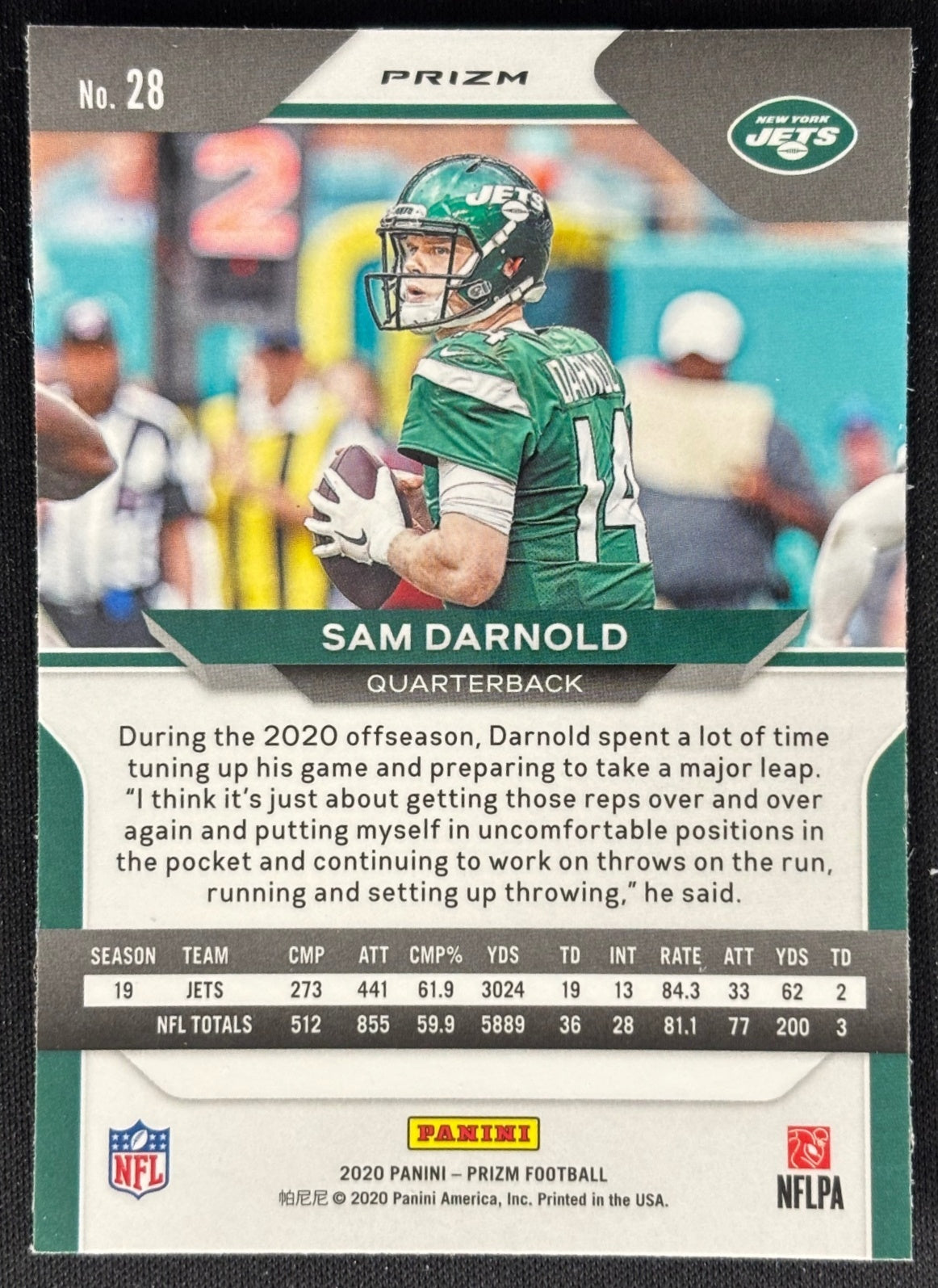 Sam Darnold 2020 Prizm Red White and Blue Jets - back