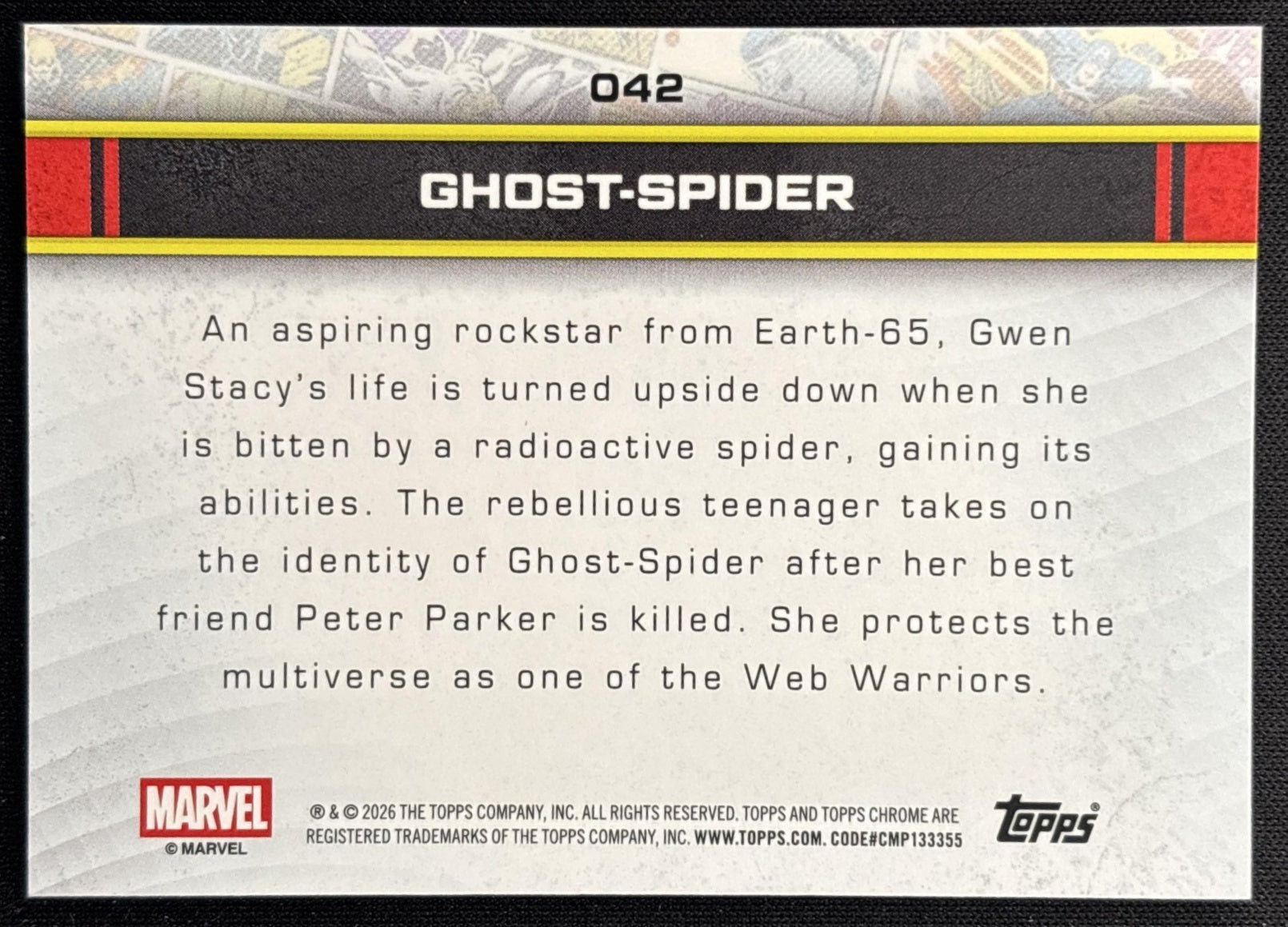 Ghost-Spider 2026 Topps Chrome Marvel Comics back