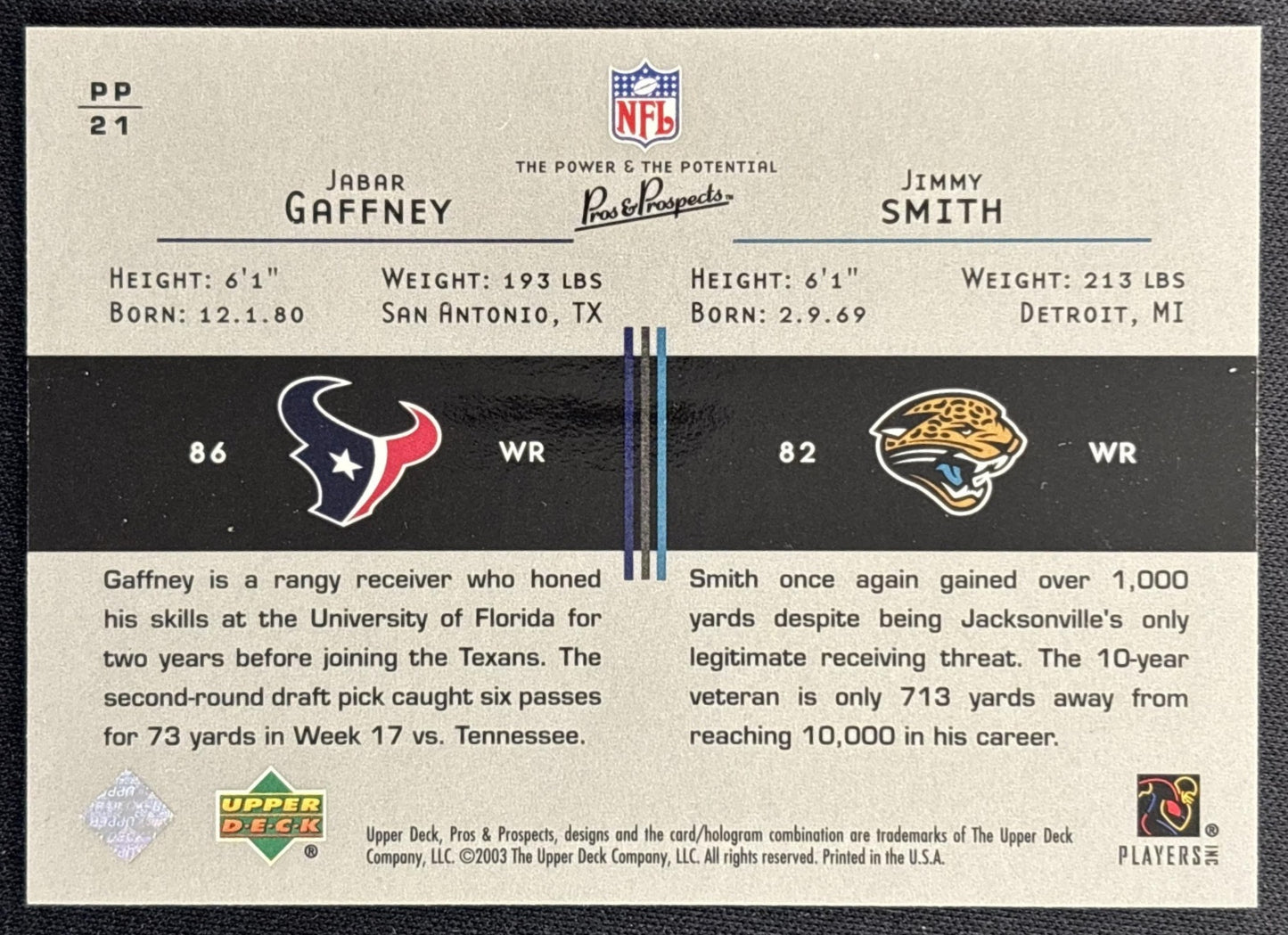 Jabar Gaffney Jimmy Smith 2003 Pros & Prospects The Power and Potential /1700 Cowboys back