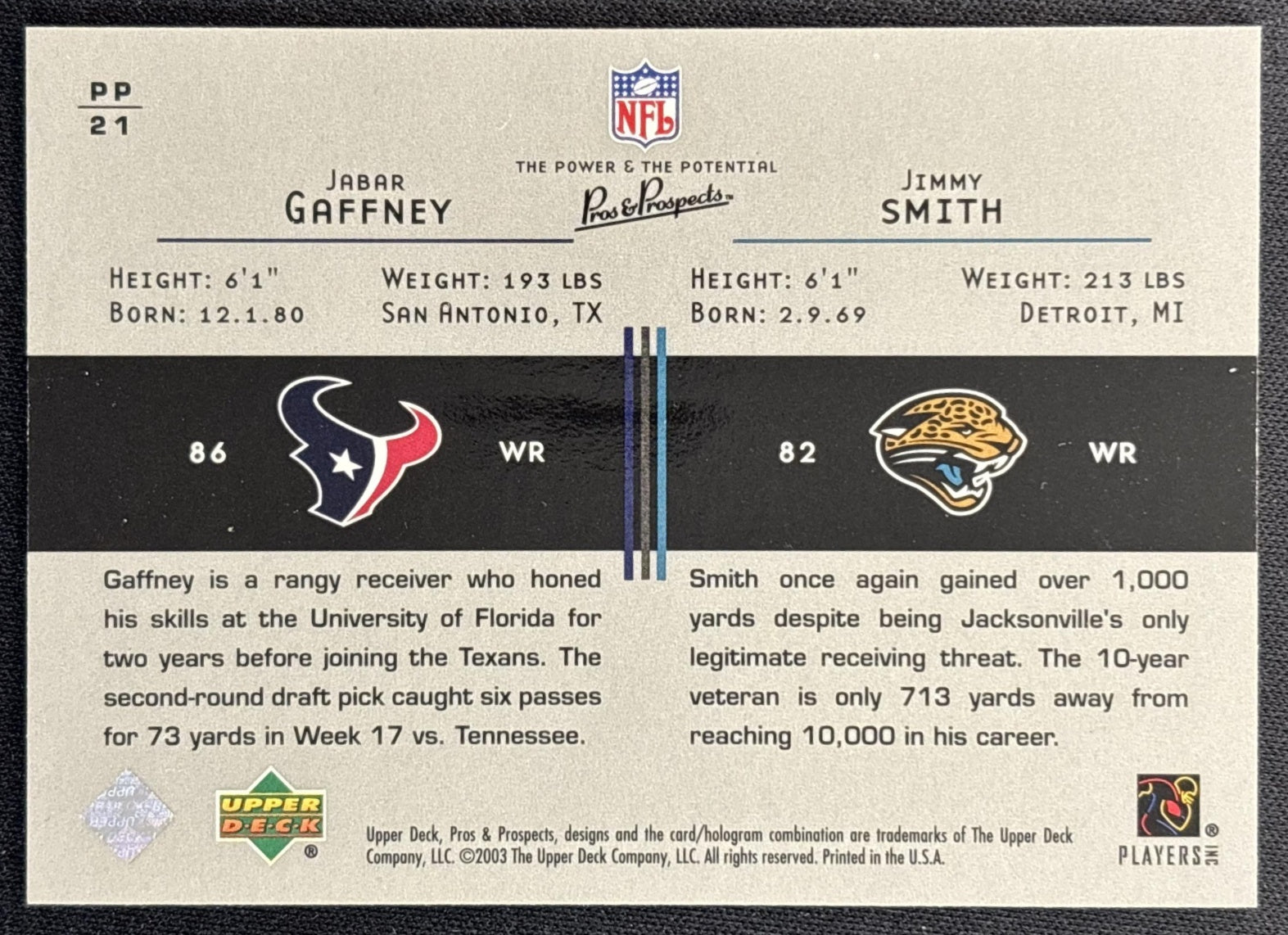 Jabar Gaffney Jimmy Smith 2003 Pros & Prospects The Power and Potential /1700 Cowboys back
