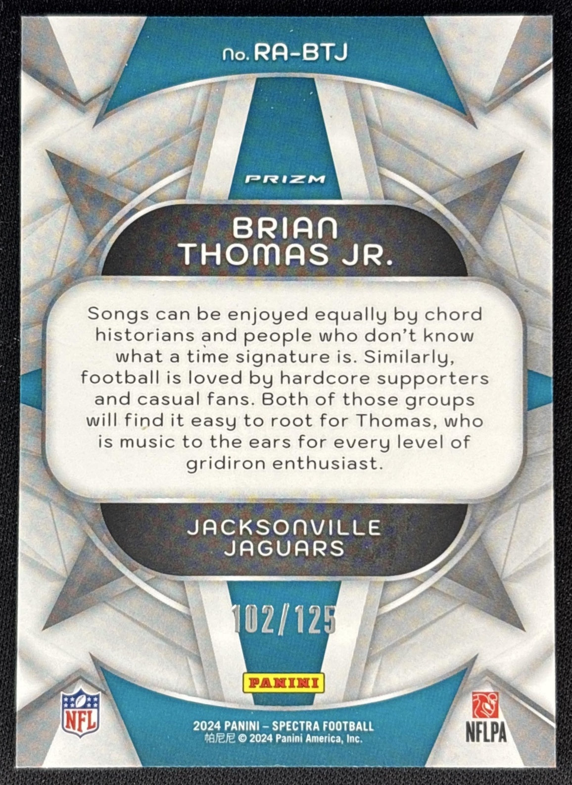 Brian Thomas Jr. 2024 Panini Spectra Rookie Aura /125 Jaguars back