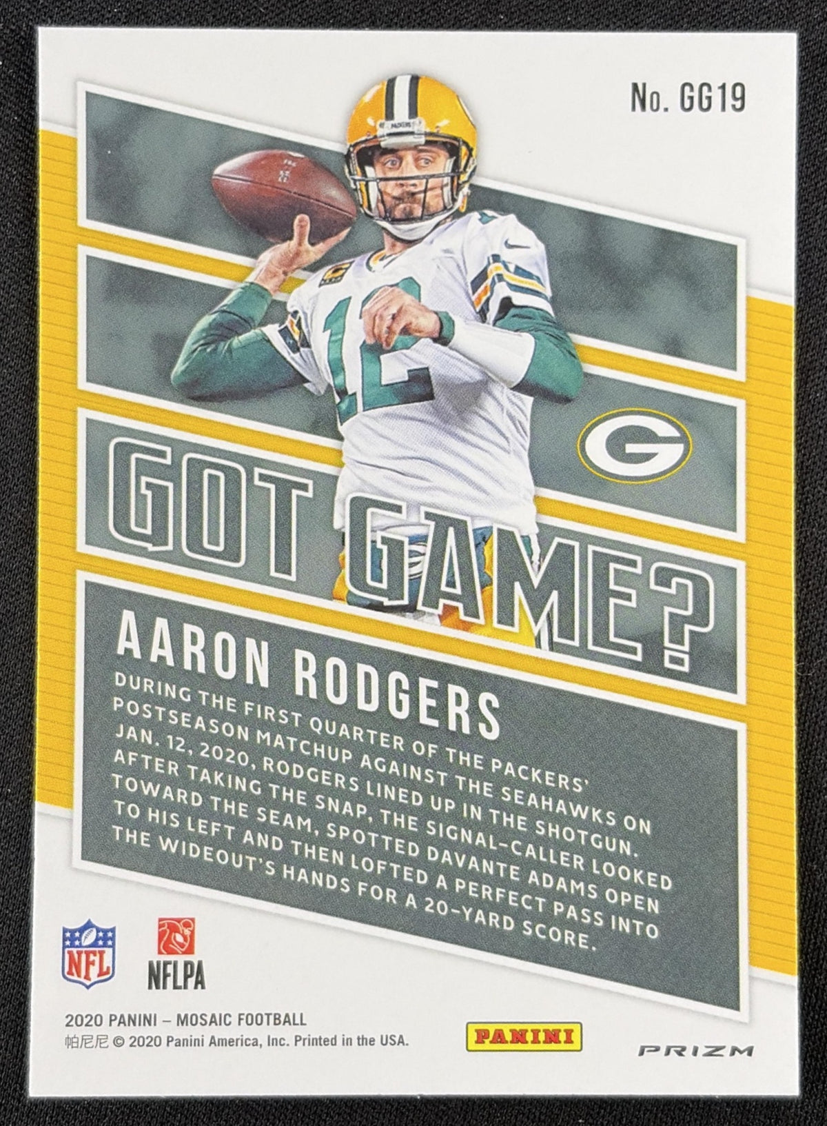 Aaron Rodgers 2020 Panini Mosaic Got Game? Prizm Green Packers