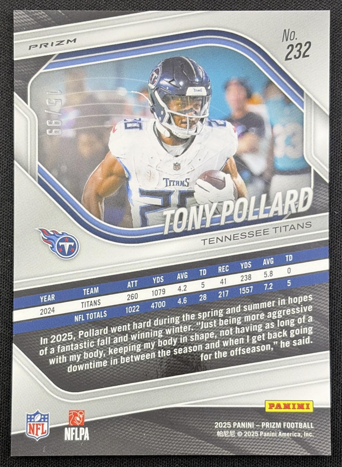 Tony Pollard 2025 Panini Prizm No Huddle Red /99 Titans Tennessee Titans