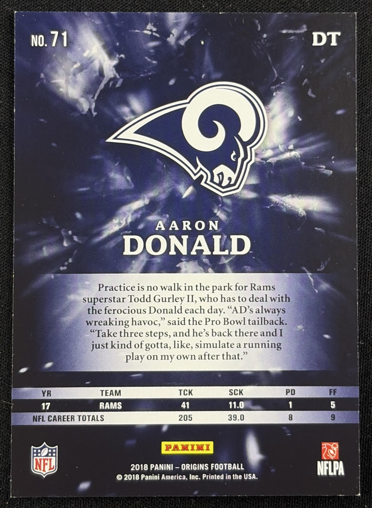 Aaron Donald 2018 Panini Origins Red /299 Rams sports trading card back