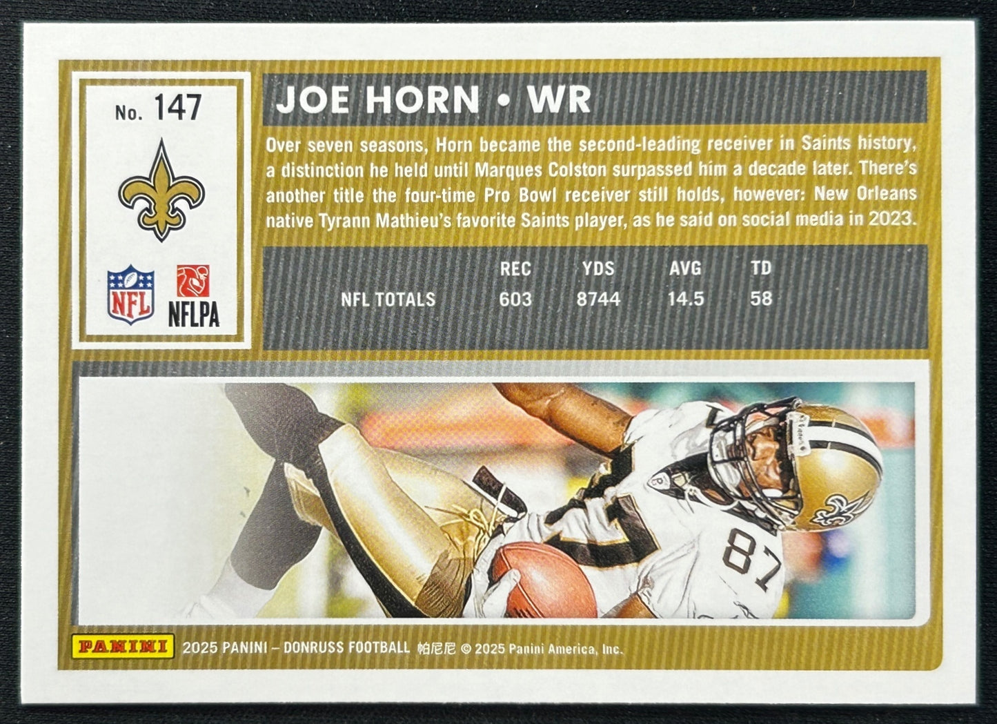 Joe Horn 2025 Donruss Press Proof Yellow Saints Sports Trading Cards