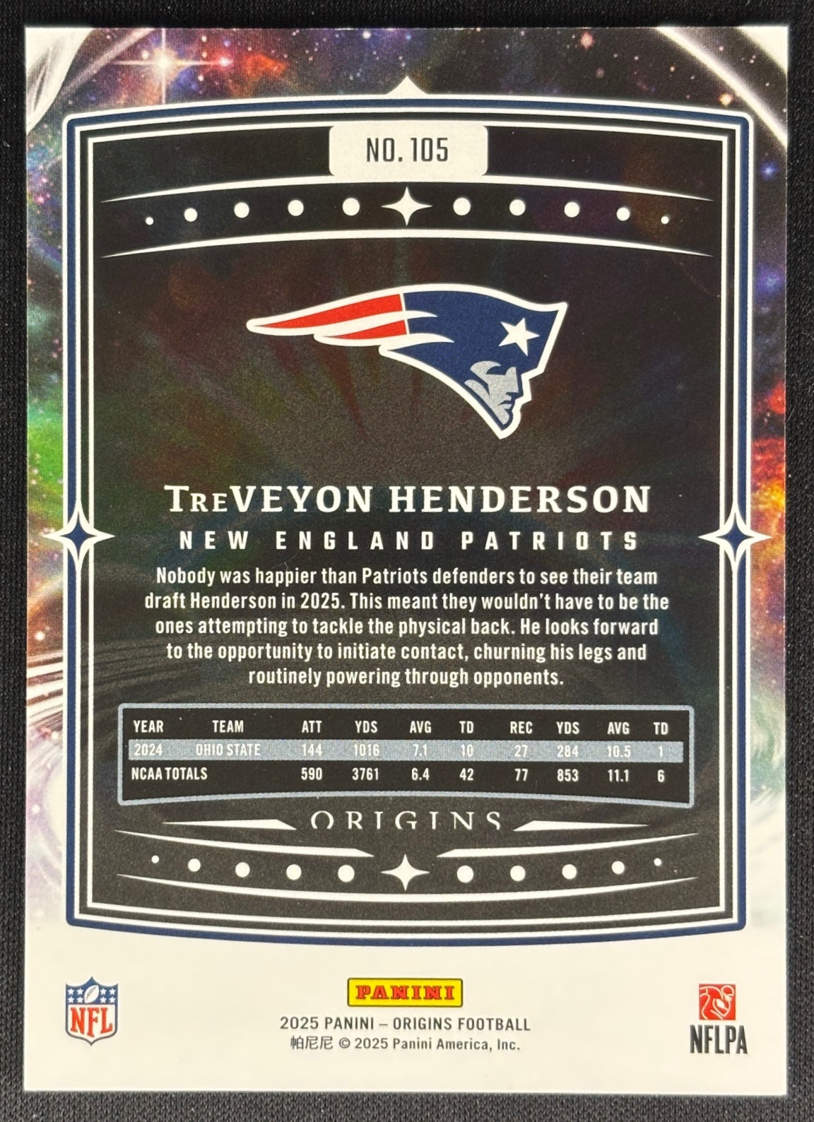 TreVeyon Henderson 2025 Origins Rookie Patriots Sports Trading Card