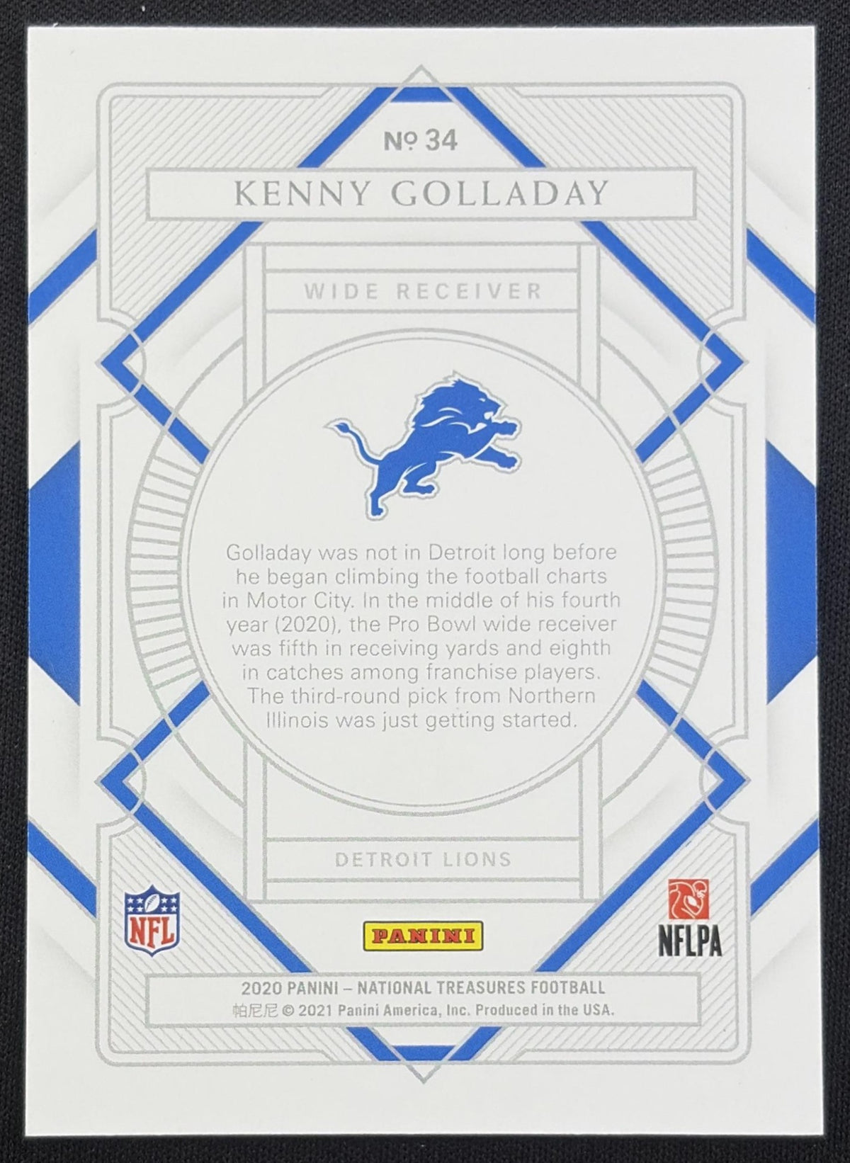 Kenny Golladay 2020 Panini National Treasures /99 Lions