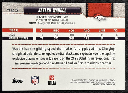 Jaylen Waddle 2026 Topps True Photo Variation Broncos - back