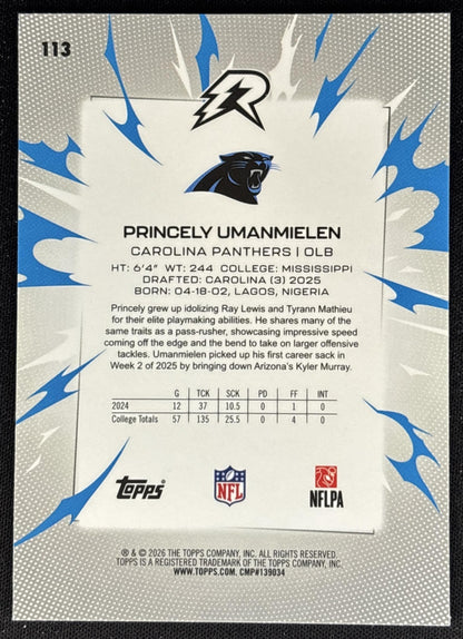 Princely Umanmielen 2025 Resurgence Sky Blue and Pink Shock Refractor Panthers back
