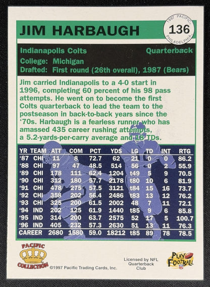 JIm Harbaugh 1997 Pacific Collection Auto Colts back