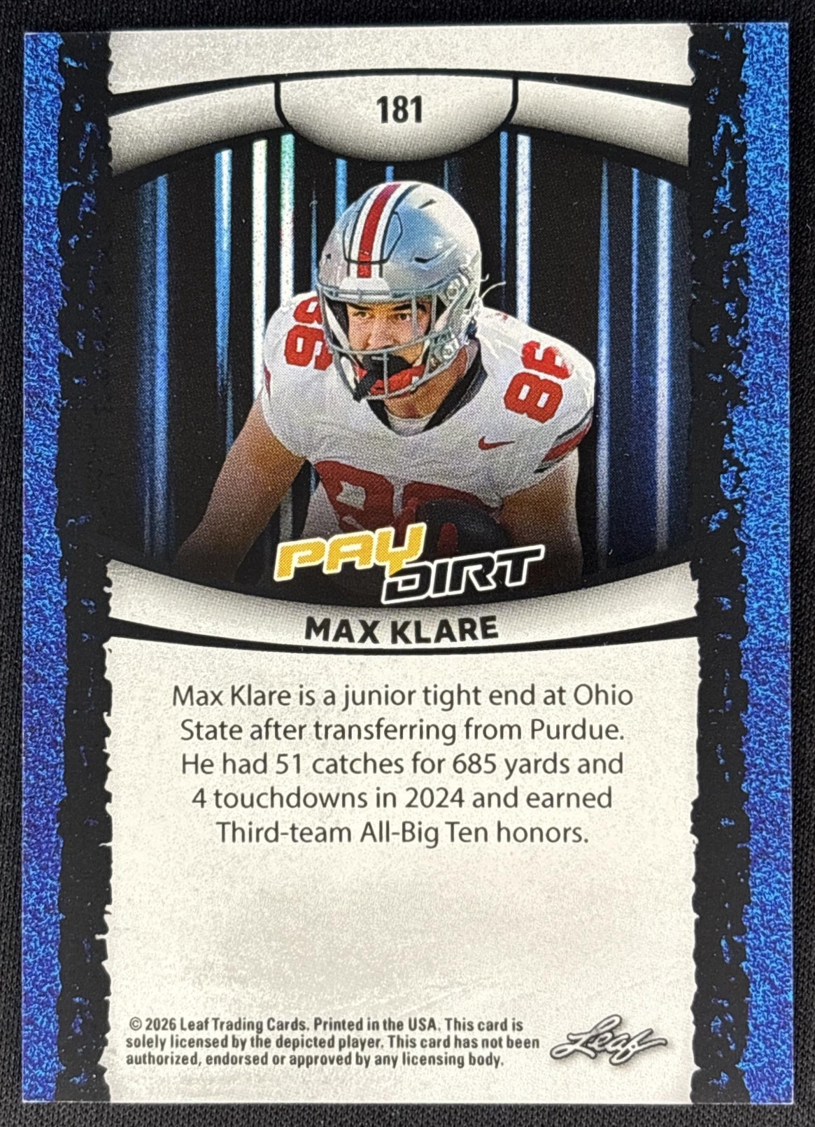 Max Klare 2026 Leaf Paydirt Pink /75 Sports Trading Cards