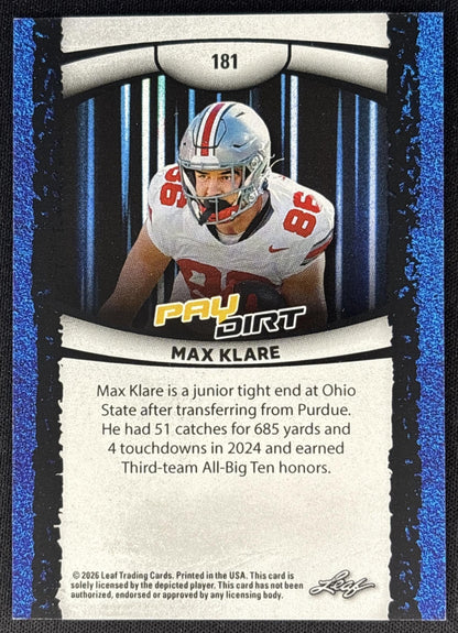 Max Klare 2026 Leaf Paydirt Pink /75 Sports Trading Cards