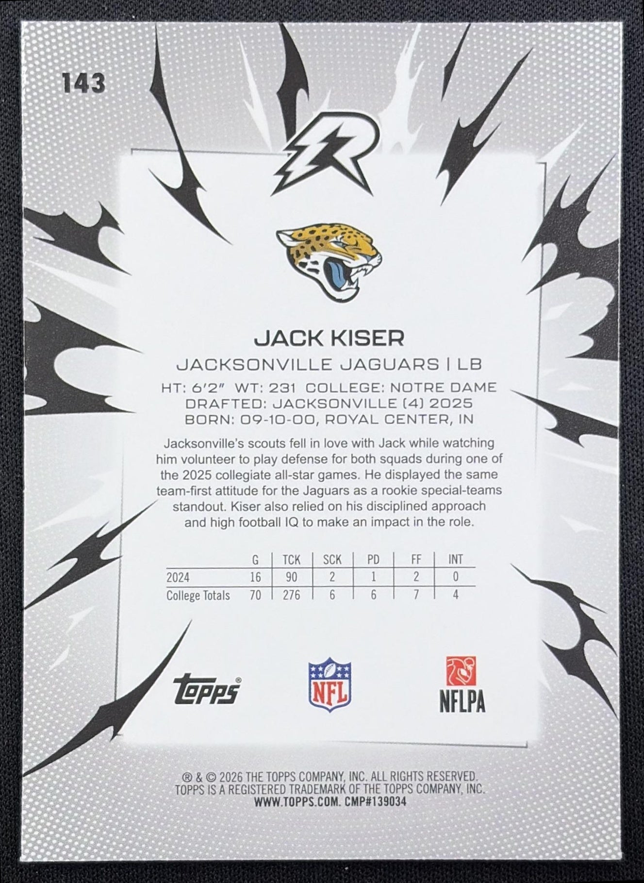 Jack Kiser 2025 Topps Resurgence Prism Refractor Jaguars