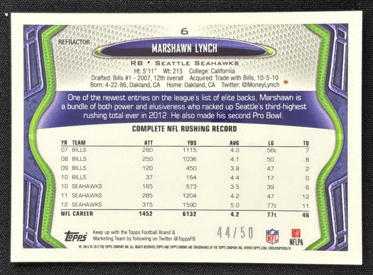 Marshawn Lynch 2013 Topps Chrome Gold Refractor /50 Seahawks