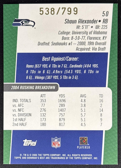 Shaun Alexander 2005 Bowman's Best Green /799 Seahawks Sports Trading Cards