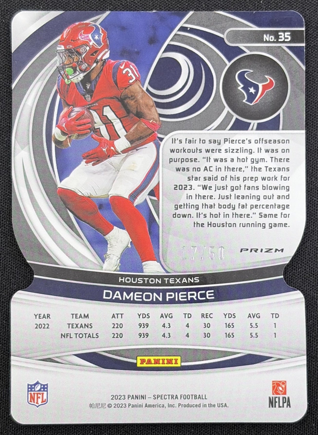 Dameon Pierce 2023 Panini Spectra Neon Blue Die Cut /50 Texans