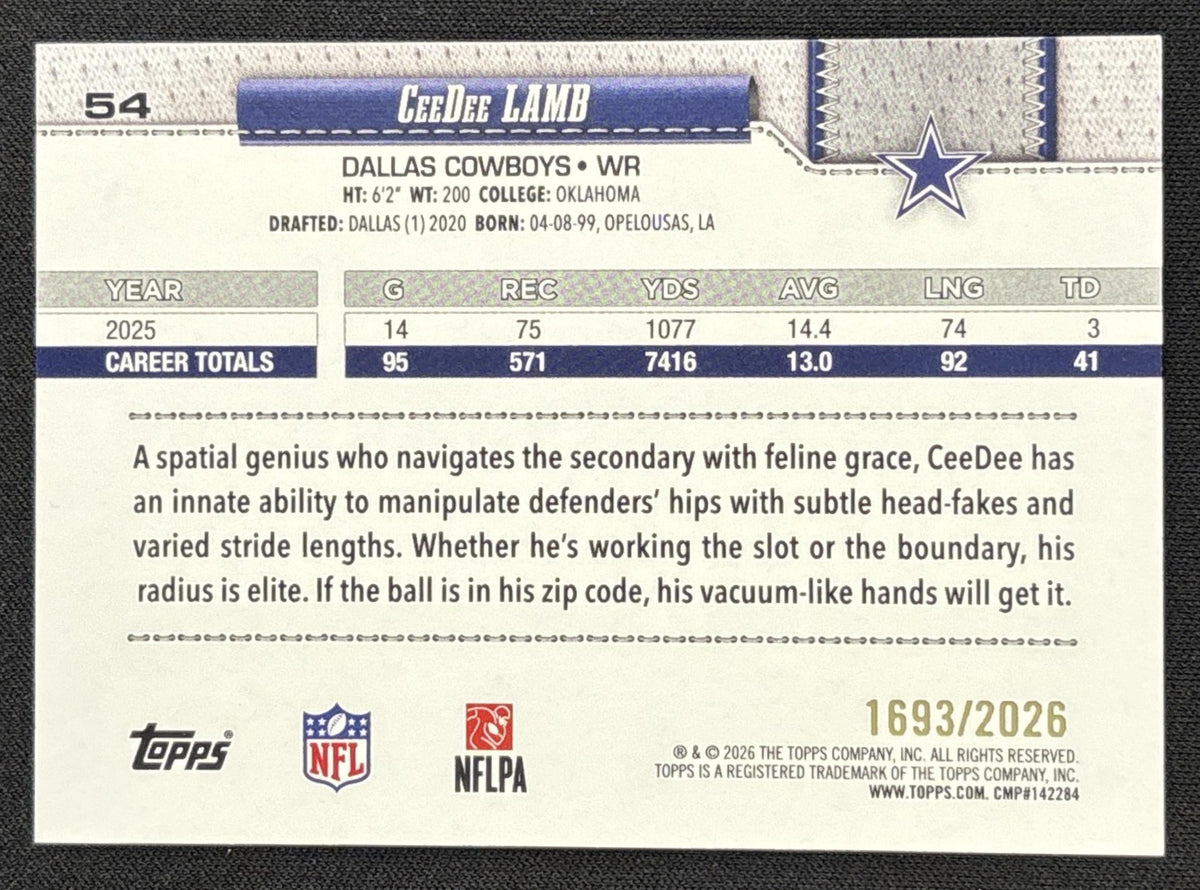 CeeDee Lamb 2026 Topps Gold /2026 Cowboys Sports Trading Card