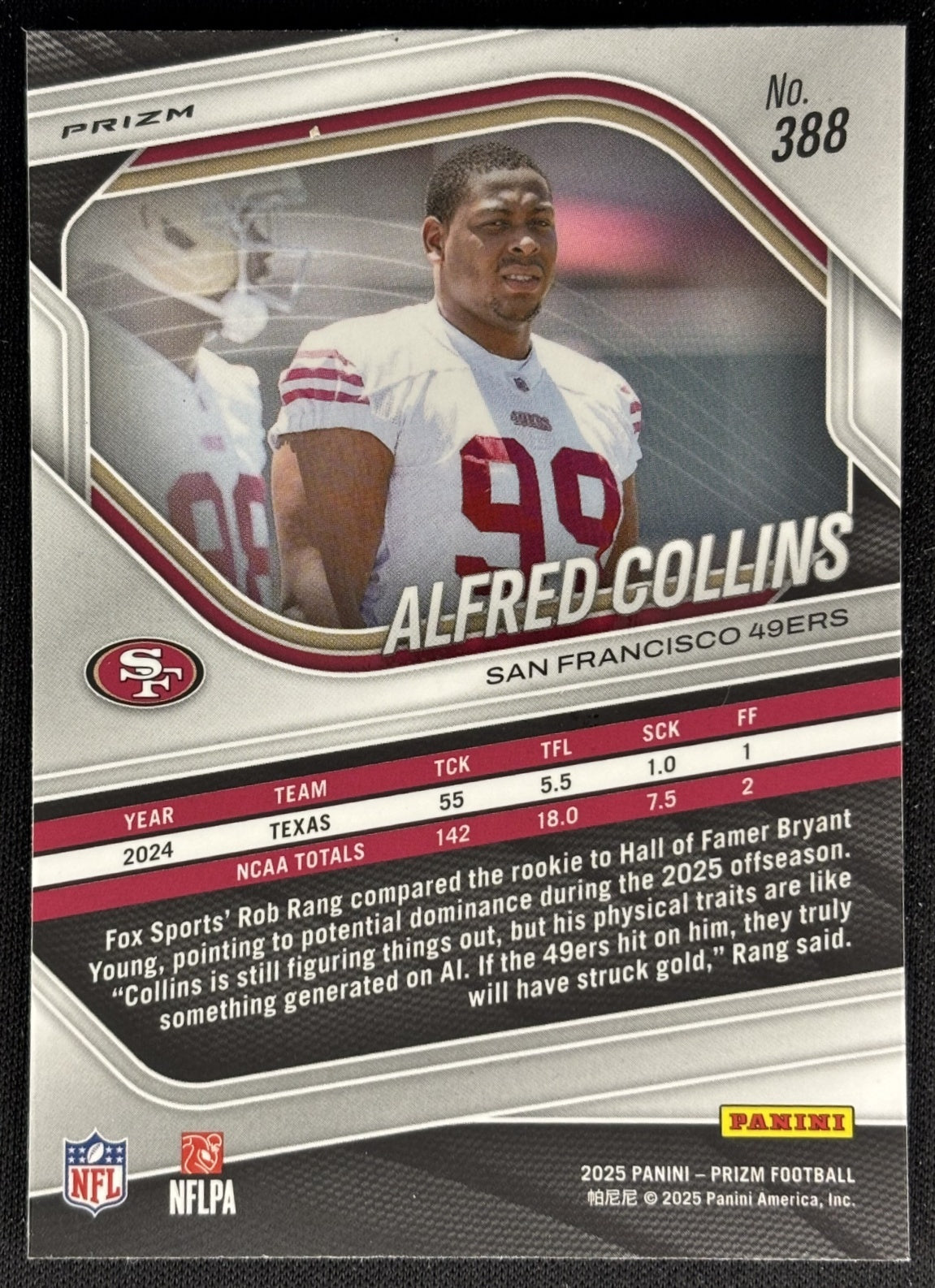 Alfred Collins 2025 Panini Prizm Press Proof 49ers